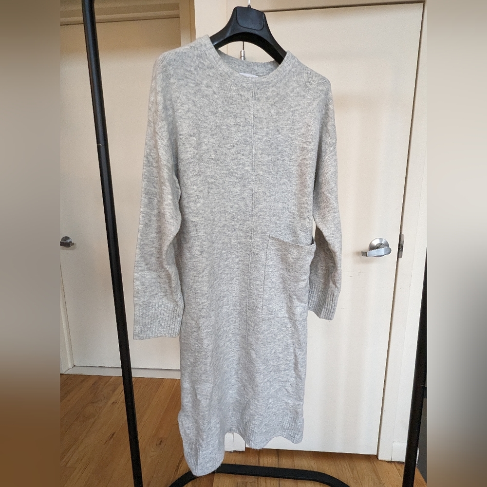 Oak + Fort oversized pocket light gray knit midi dress size XS